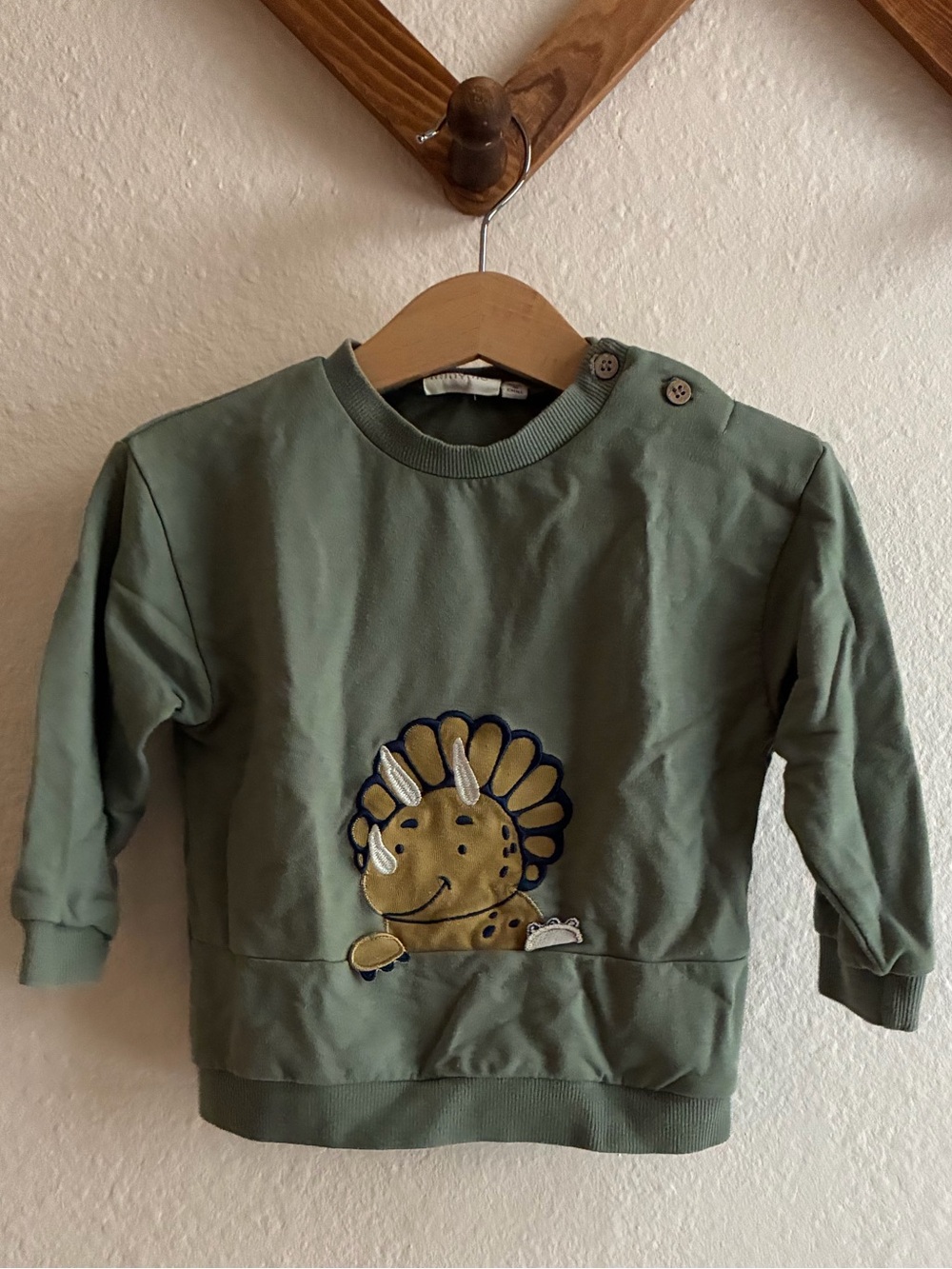Miny Mo Kids Green Dino Appliqué Sweatshirt & Pants Set 6-12mos